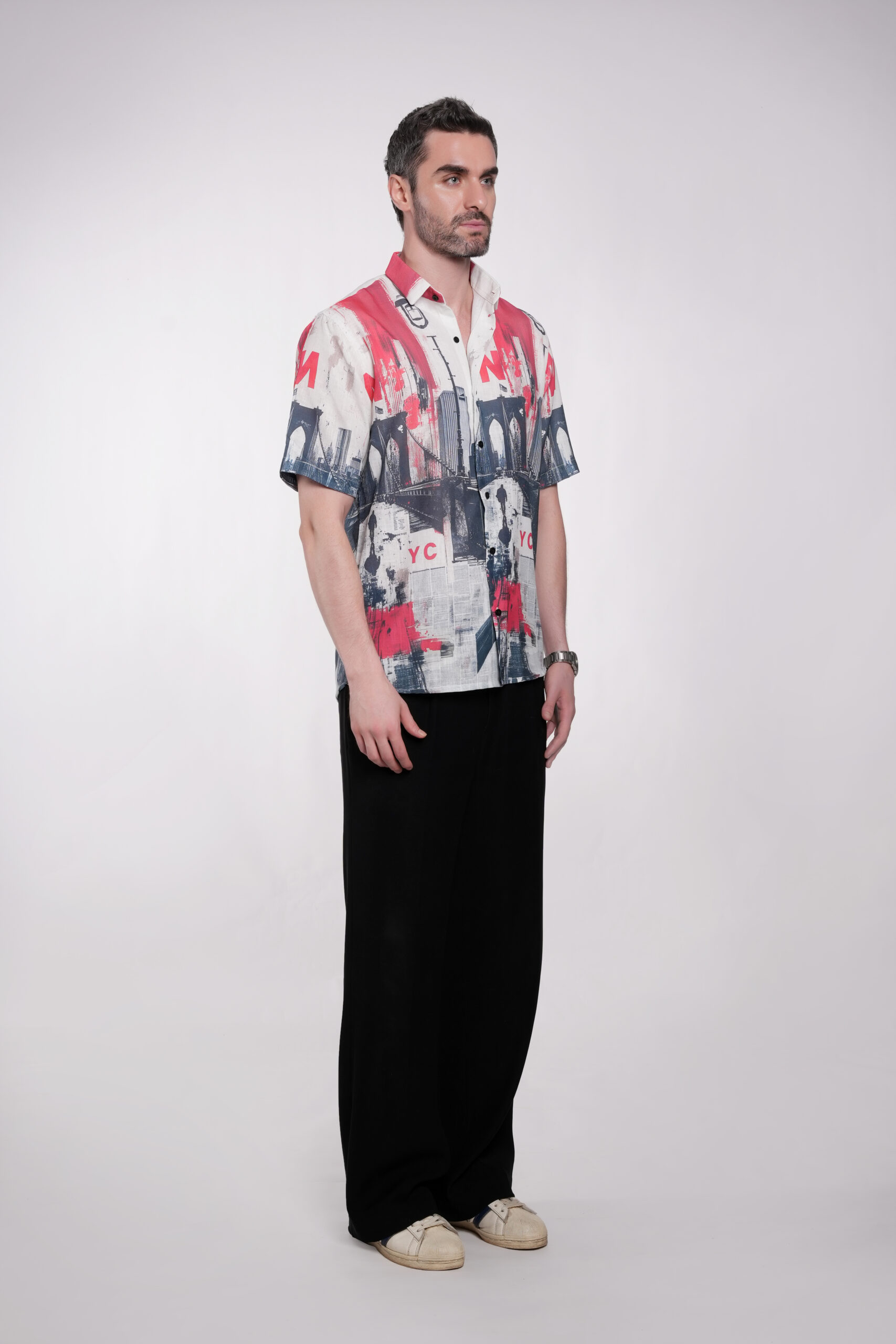 Metro Faces Multicolor Linen Fabric - Image 3