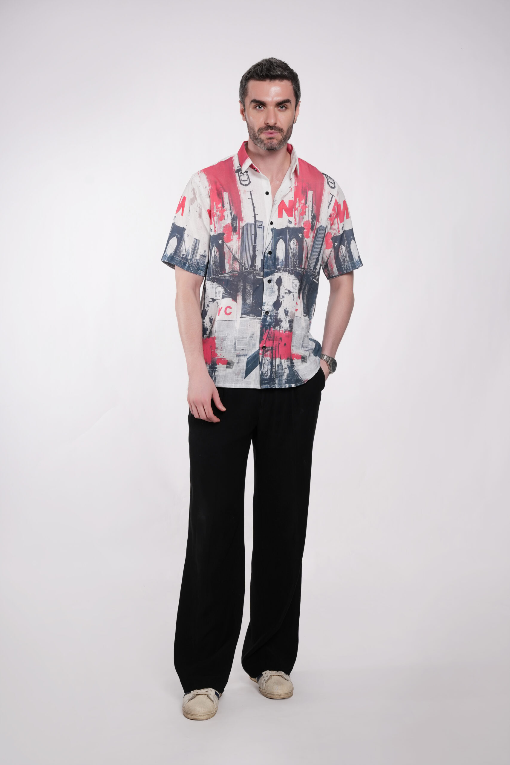 Metro Faces Multicolor Linen Fabric - Image 5