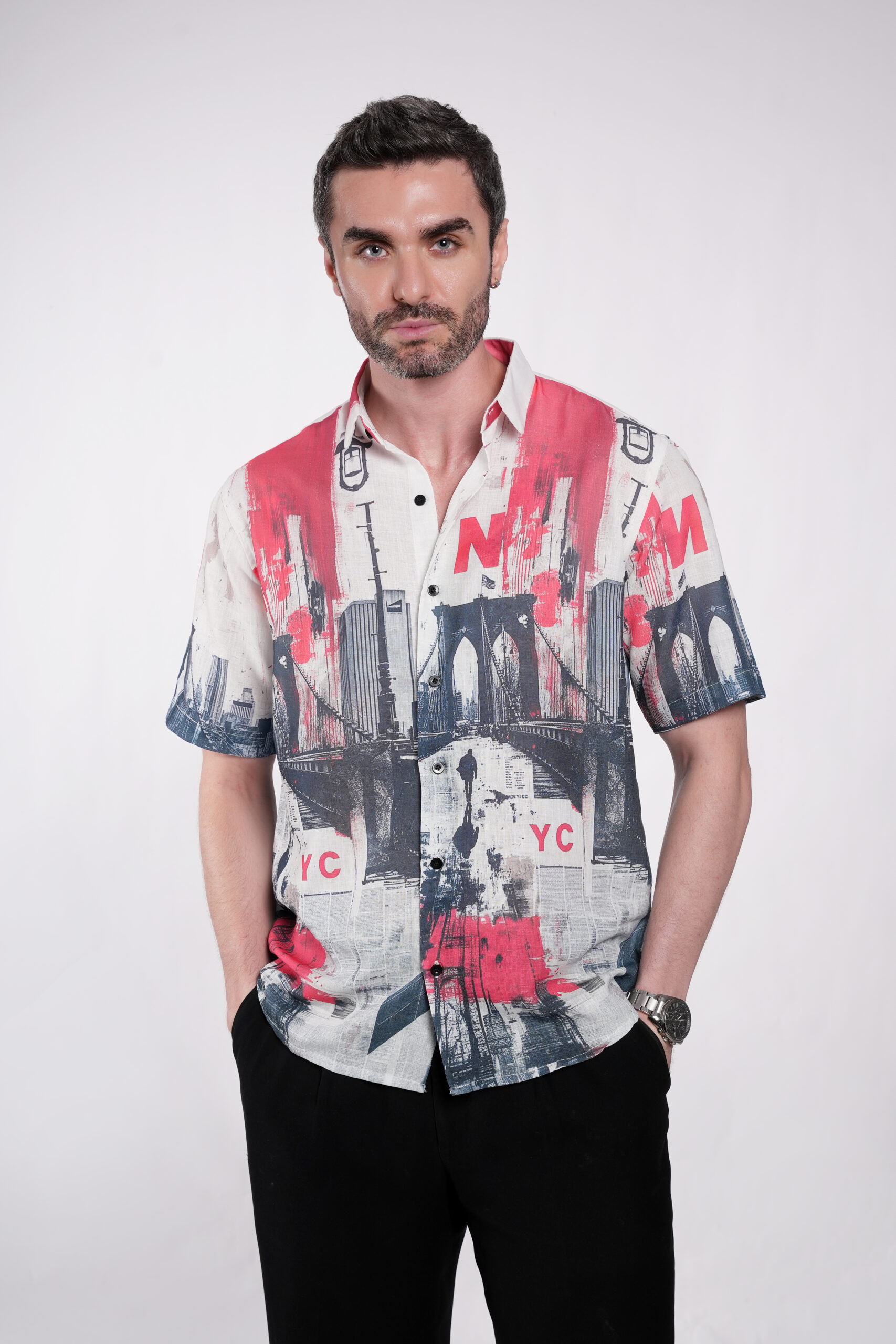 Metro Faces Multicolor Linen Fabric - Image 6