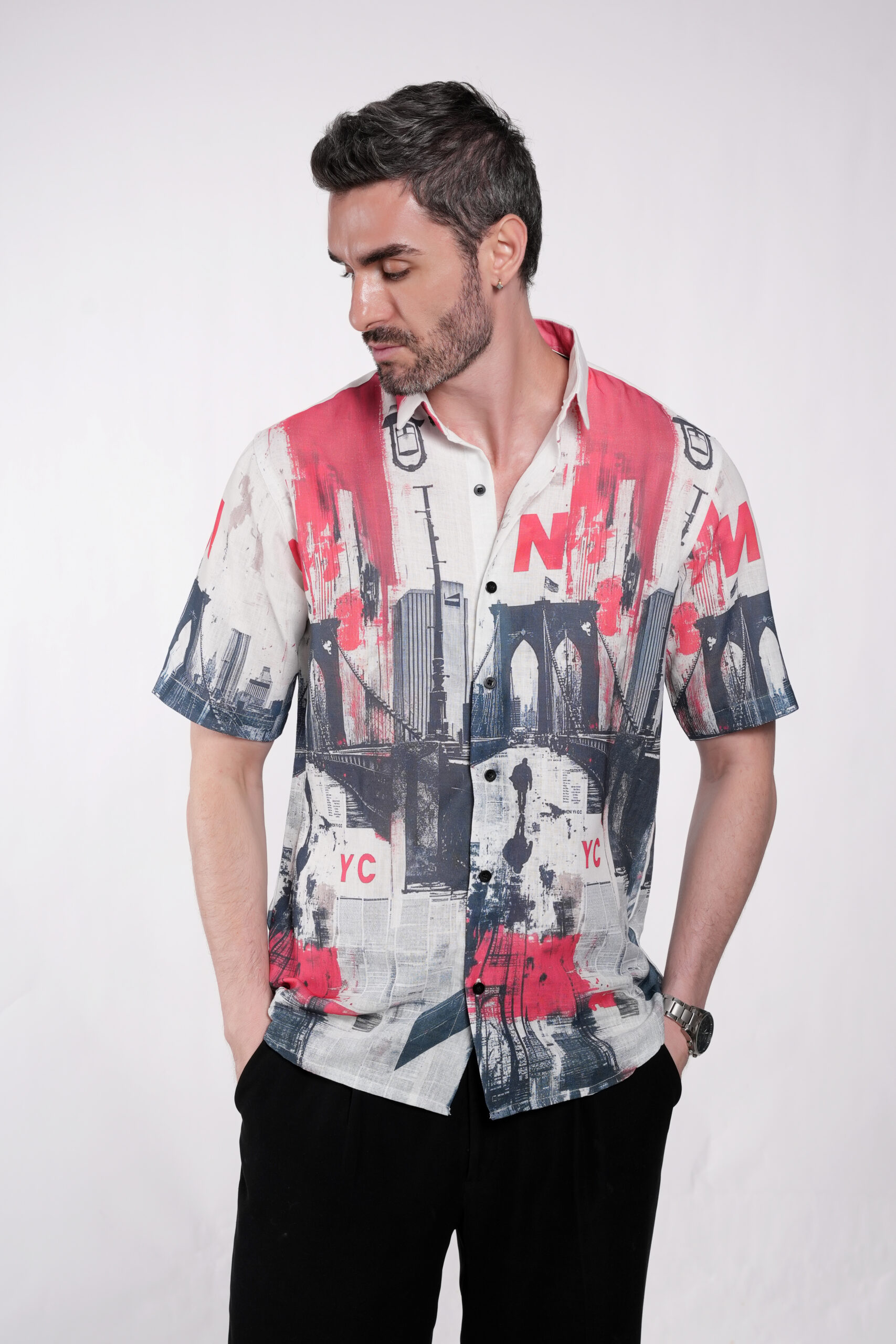Metro Faces Multicolor Linen Fabric