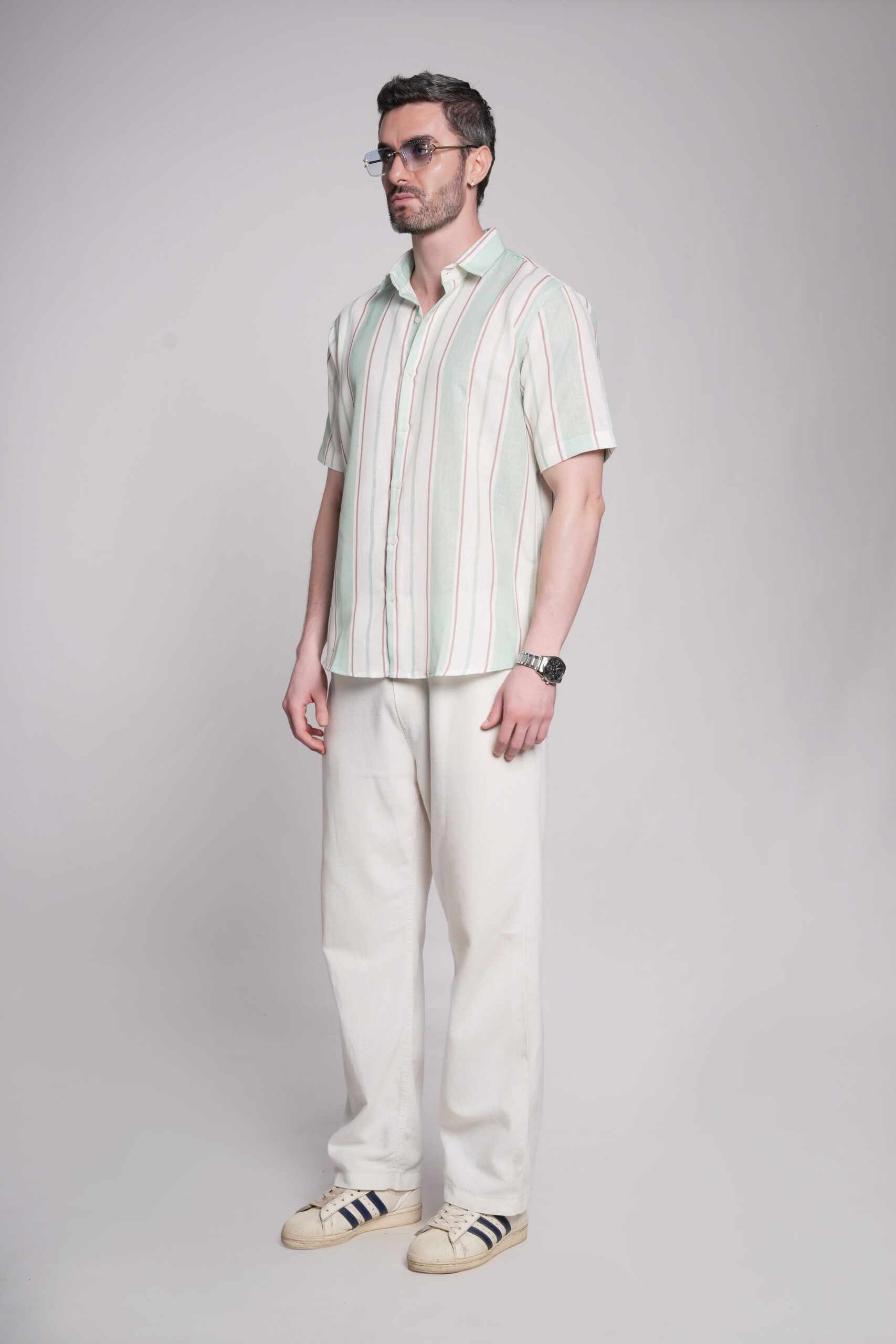 Harbor Strip Green Fabric Linen - Image 2