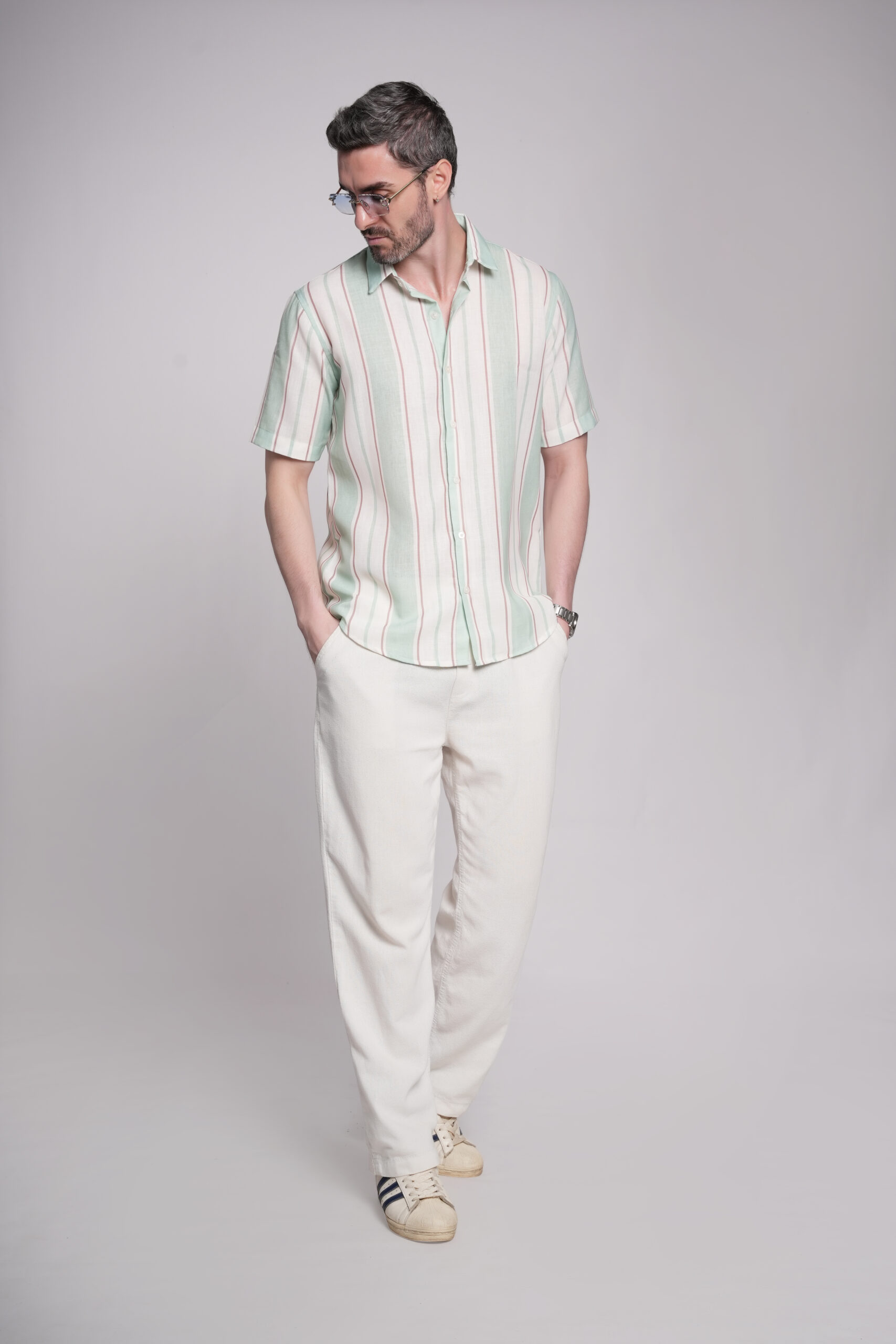 Harbor Strip Green Fabric Linen - Image 5