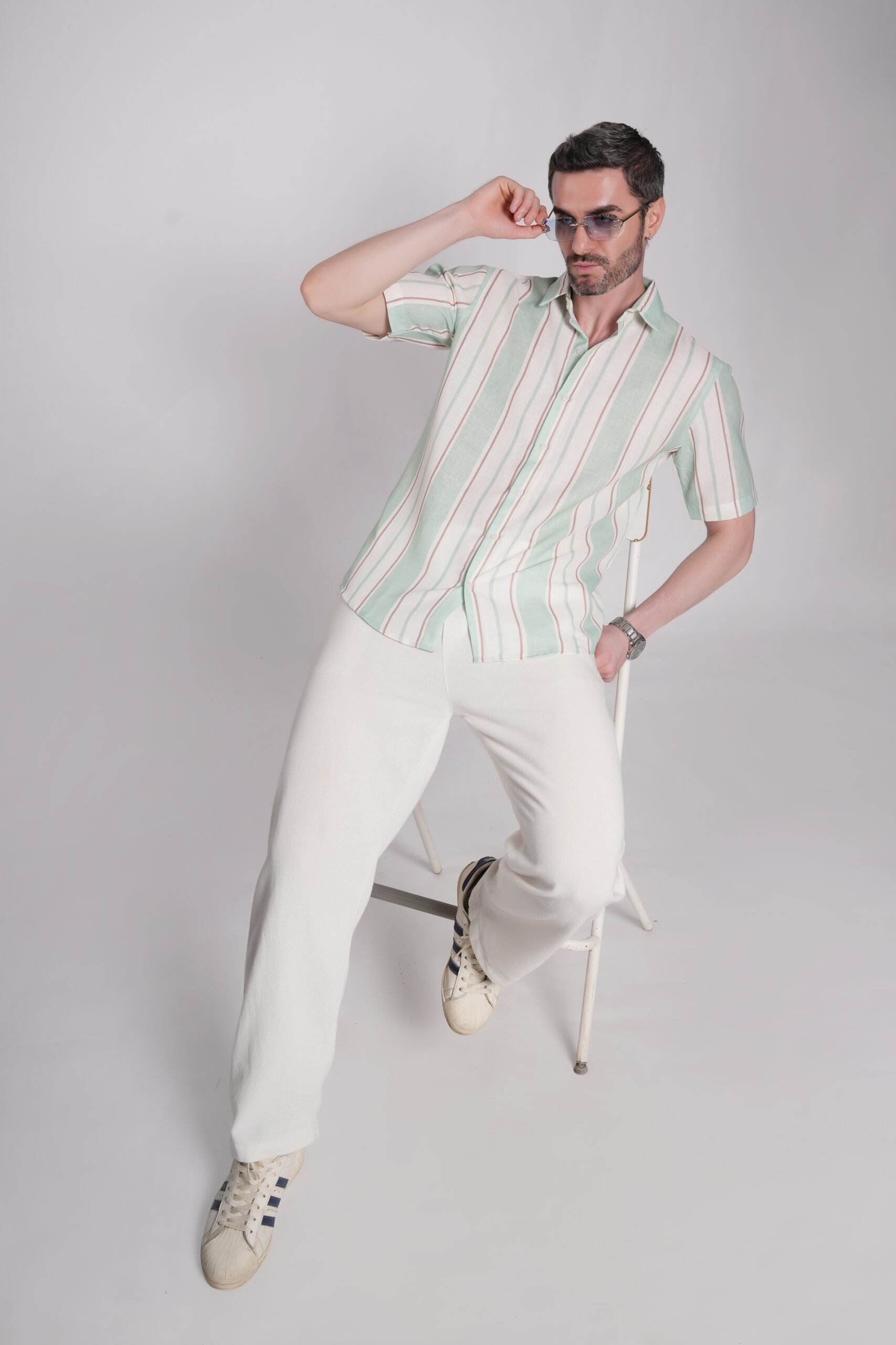 Harbor Strip Green Fabric Linen - Image 6