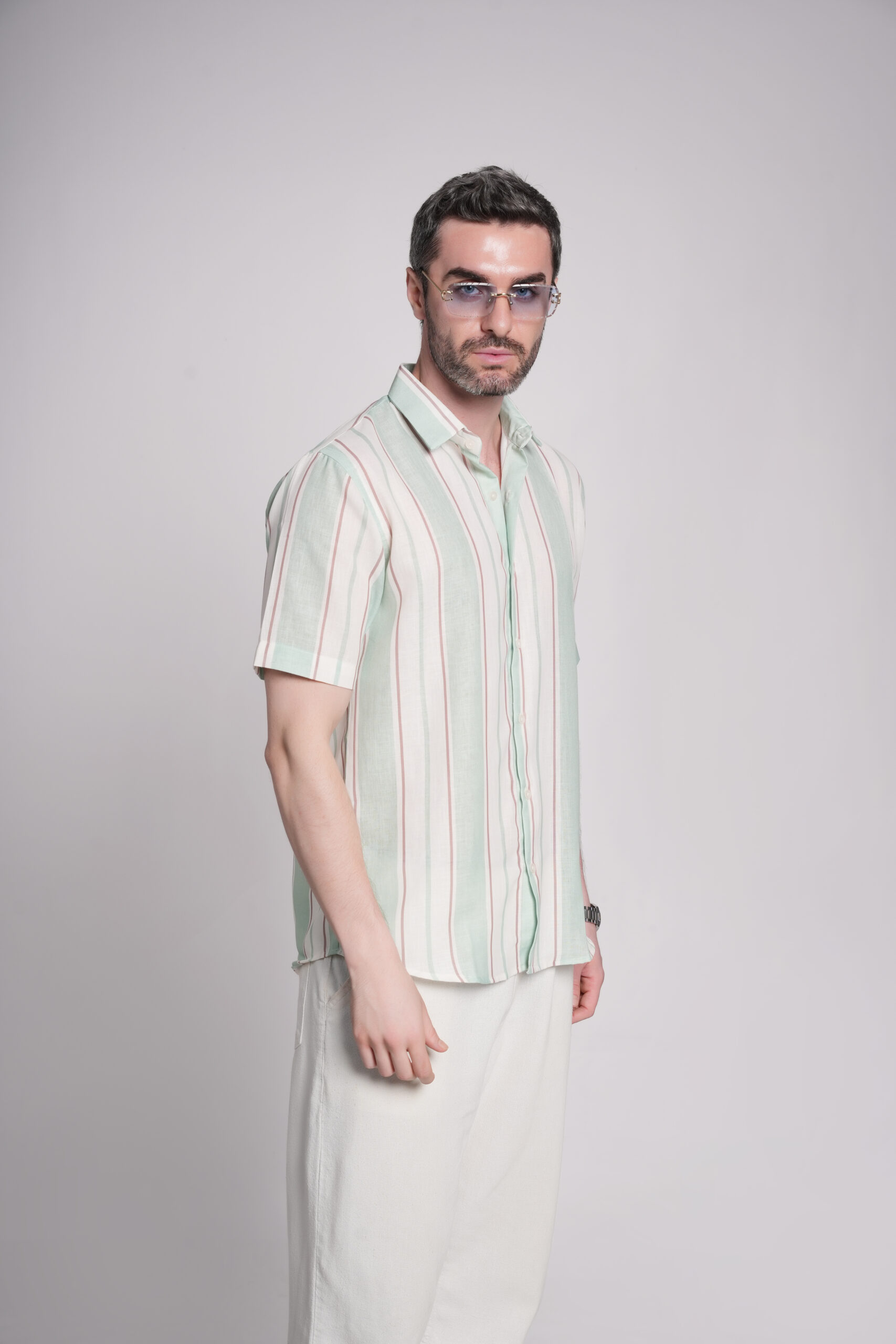 Harbor Strip Green Fabric Linen - Image 9