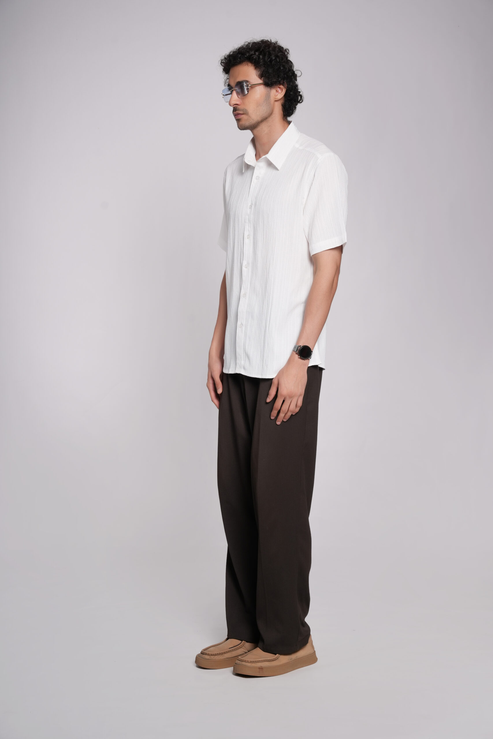White Half Sleeve Shirt Fabric Linen - Image 7