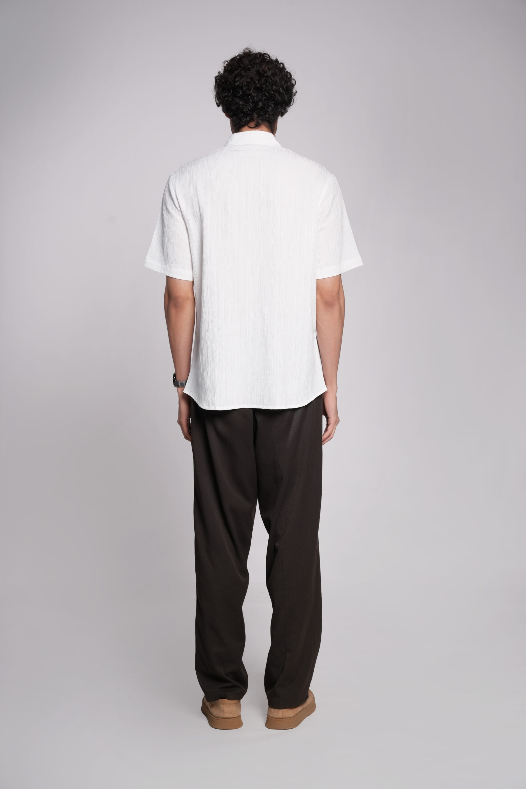 White Half Sleeve Shirt Fabric Linen - Image 6