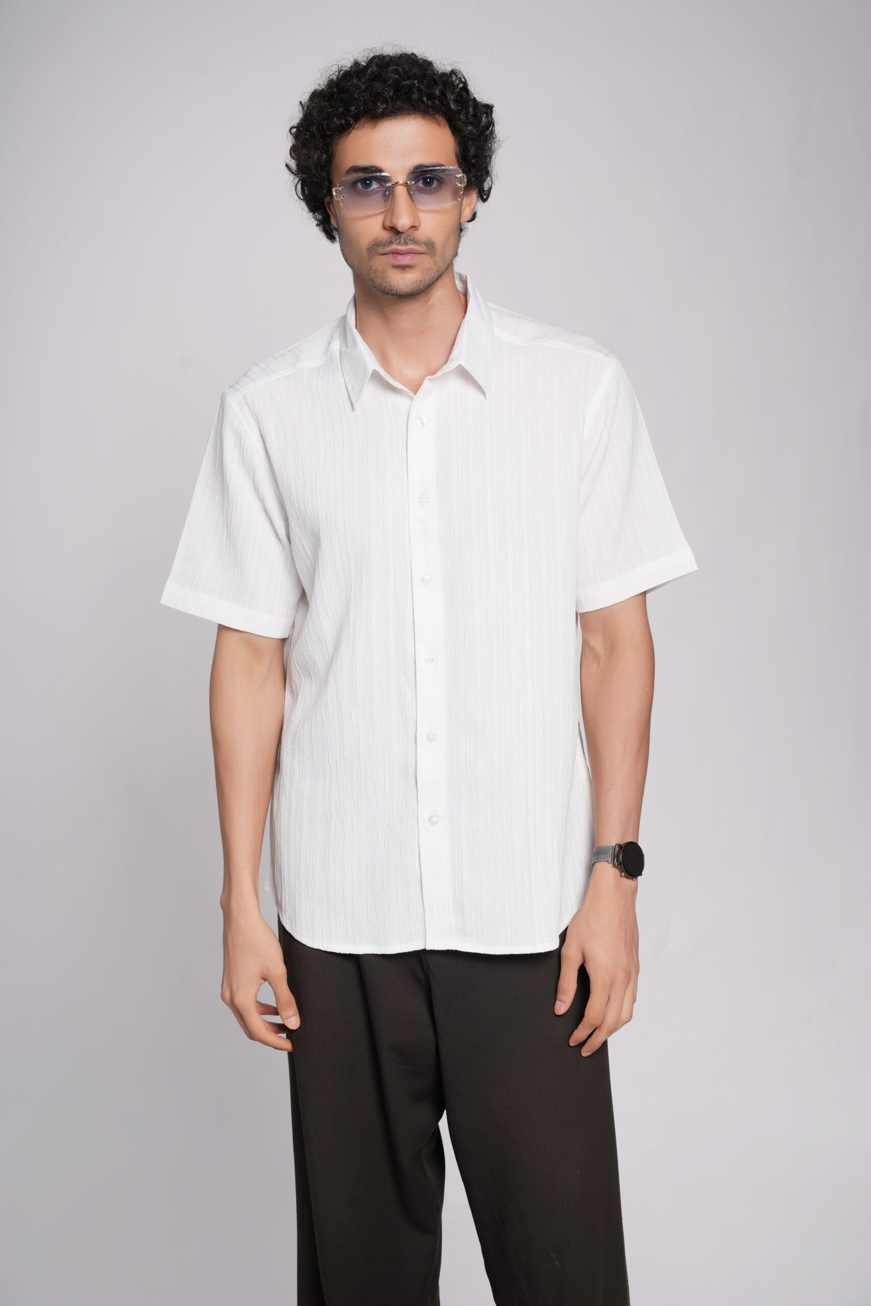 White Half Sleeve Shirt Fabric Linen - Image 2
