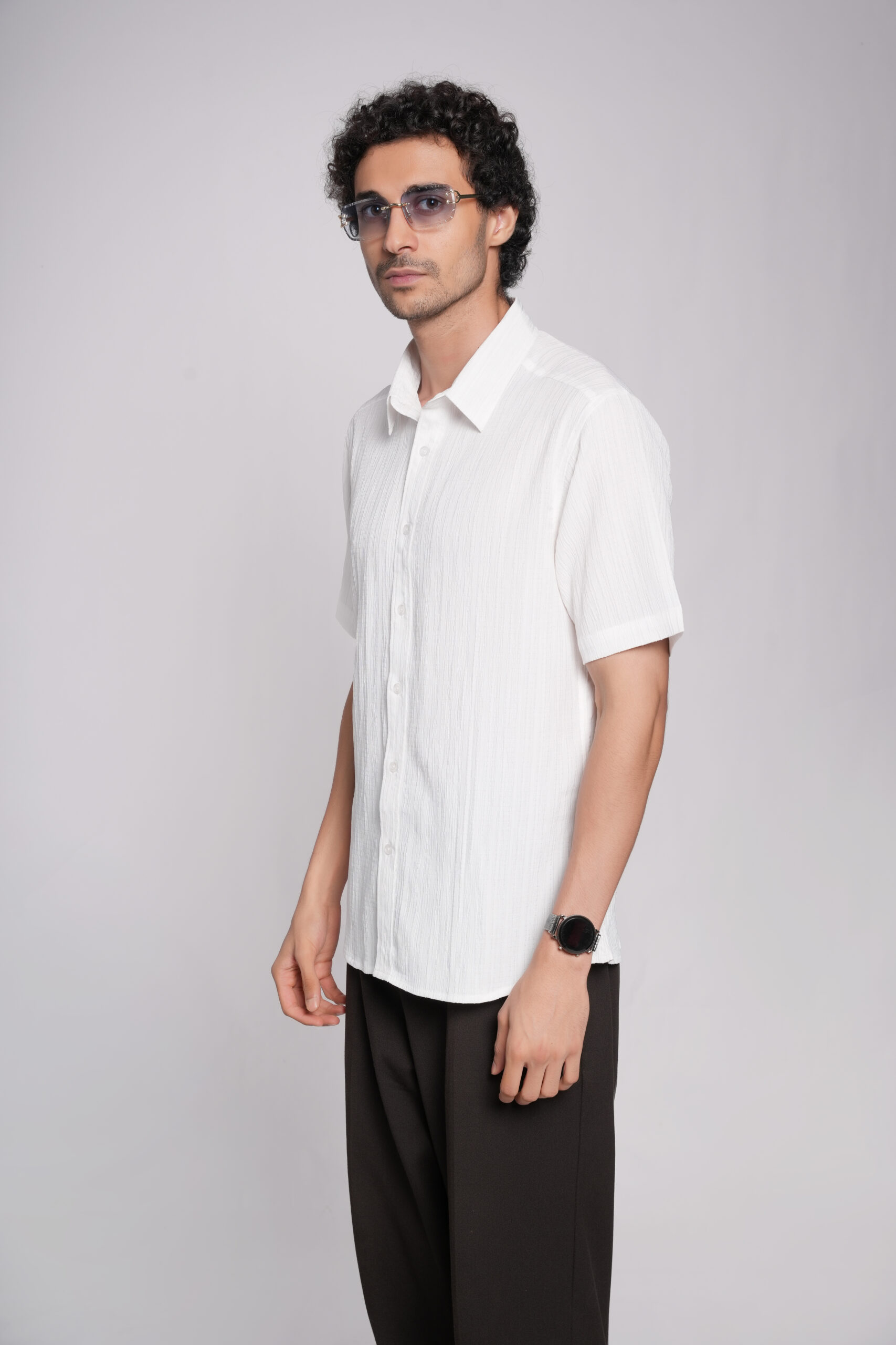 White Half Sleeve Shirt Fabric Linen - Image 3