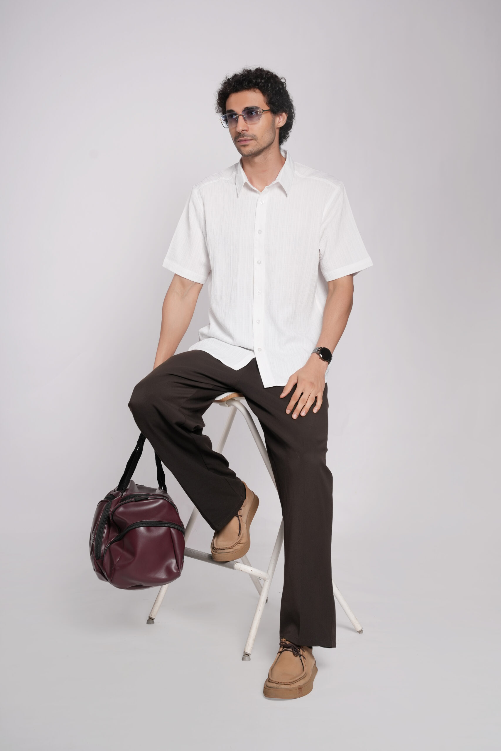 White Half Sleeve Shirt Fabric Linen - Image 4