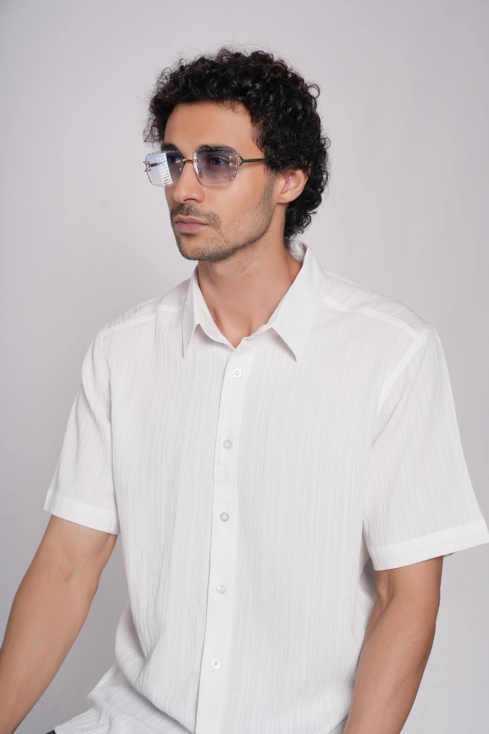 White Half Sleeve Shirt Fabric Linen