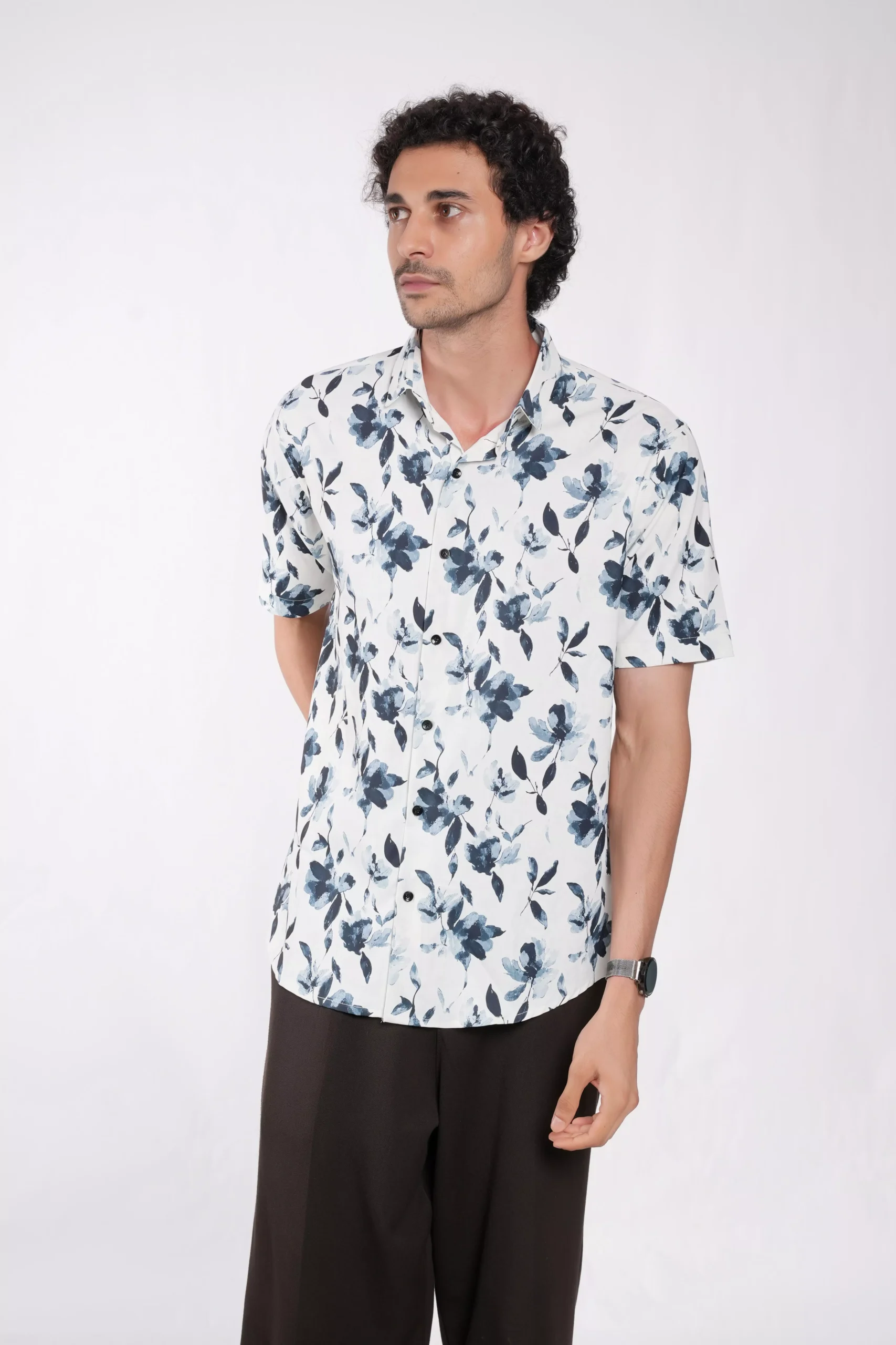 NOIR FLORA Multicolor Black Ink Stretch fabric